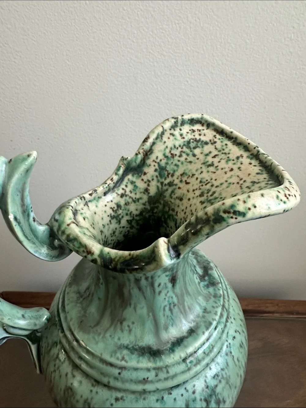 Vintage Arnold Green Speckled Ceramic Pitcher Vase